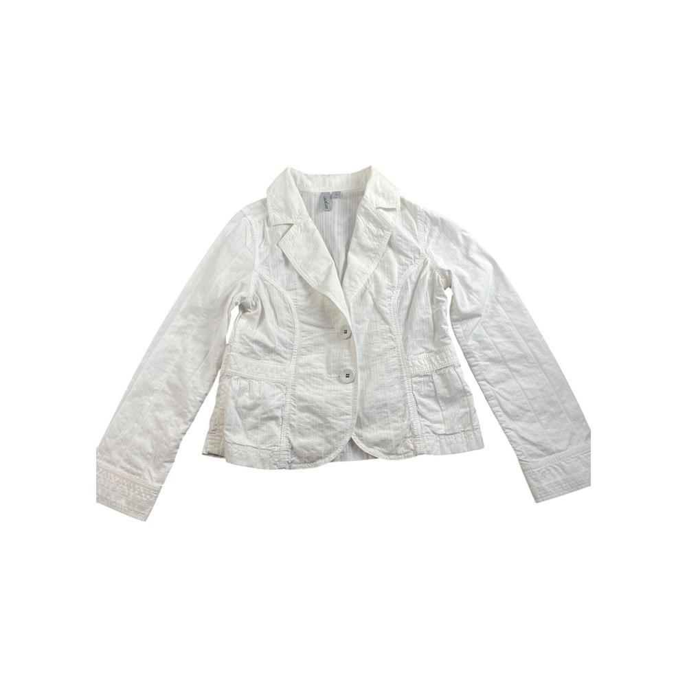 Chico's White Striped Textured Blazer Jacket Cropped Button Front Size 1
